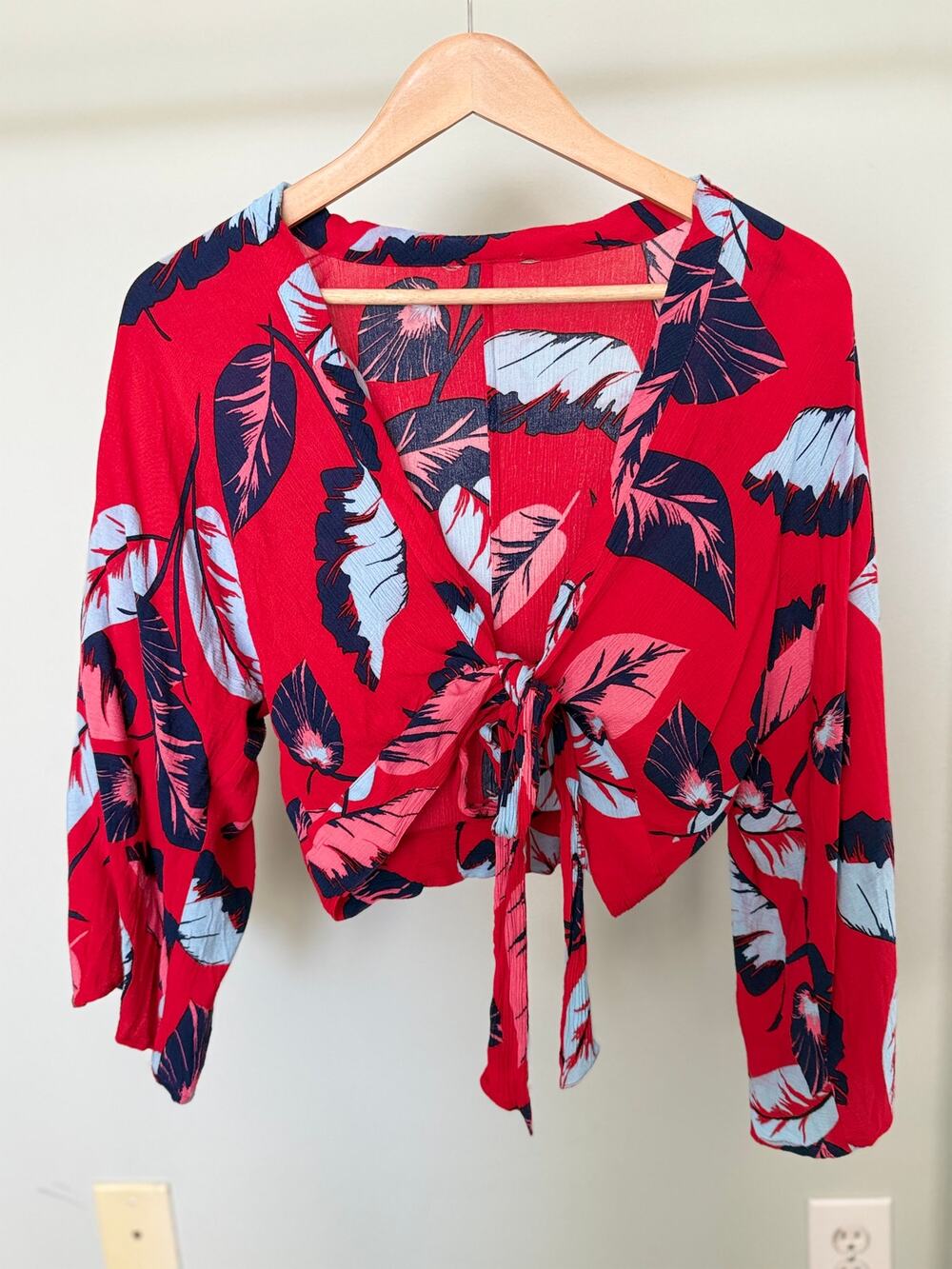 Express Tropical Floral Tie Front Crop Top Small